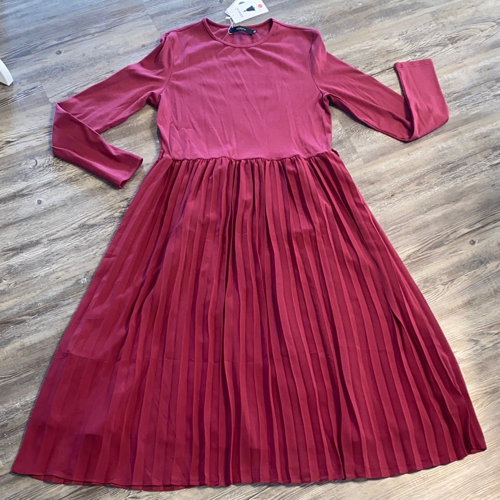 NWT ZESICA Midi Pleat Skirt L/S Dress XL